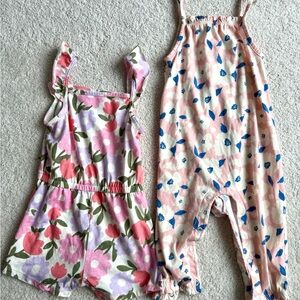 Bundle Set of Joe Fresh Pink Floral Girls Rompers - Two Pack